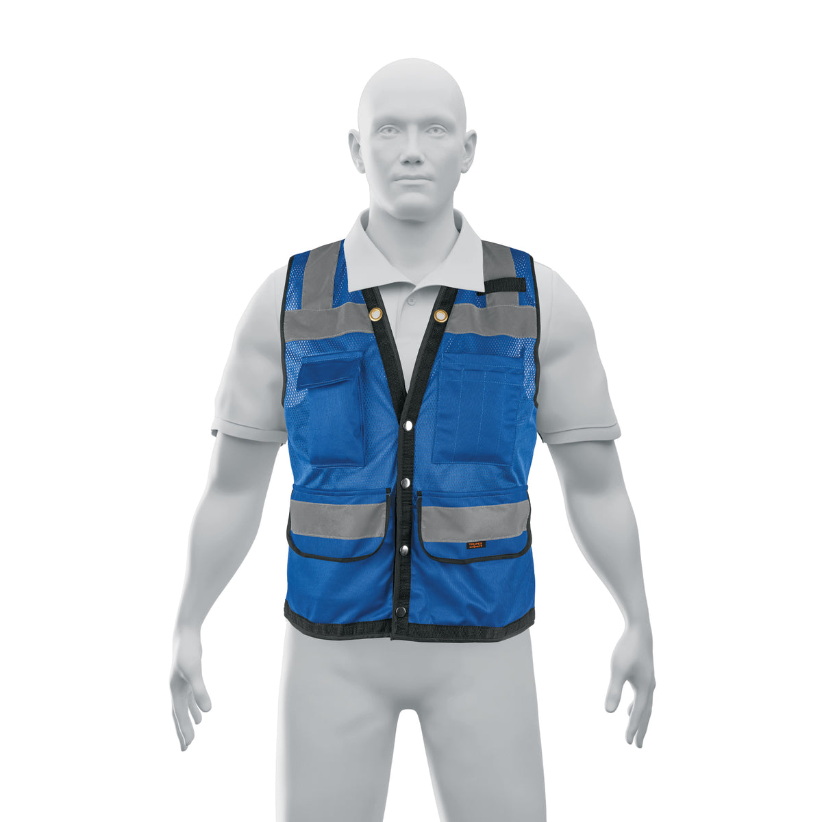 Chaleco seguridad reforzado azul con bolsas, M, EXPERT