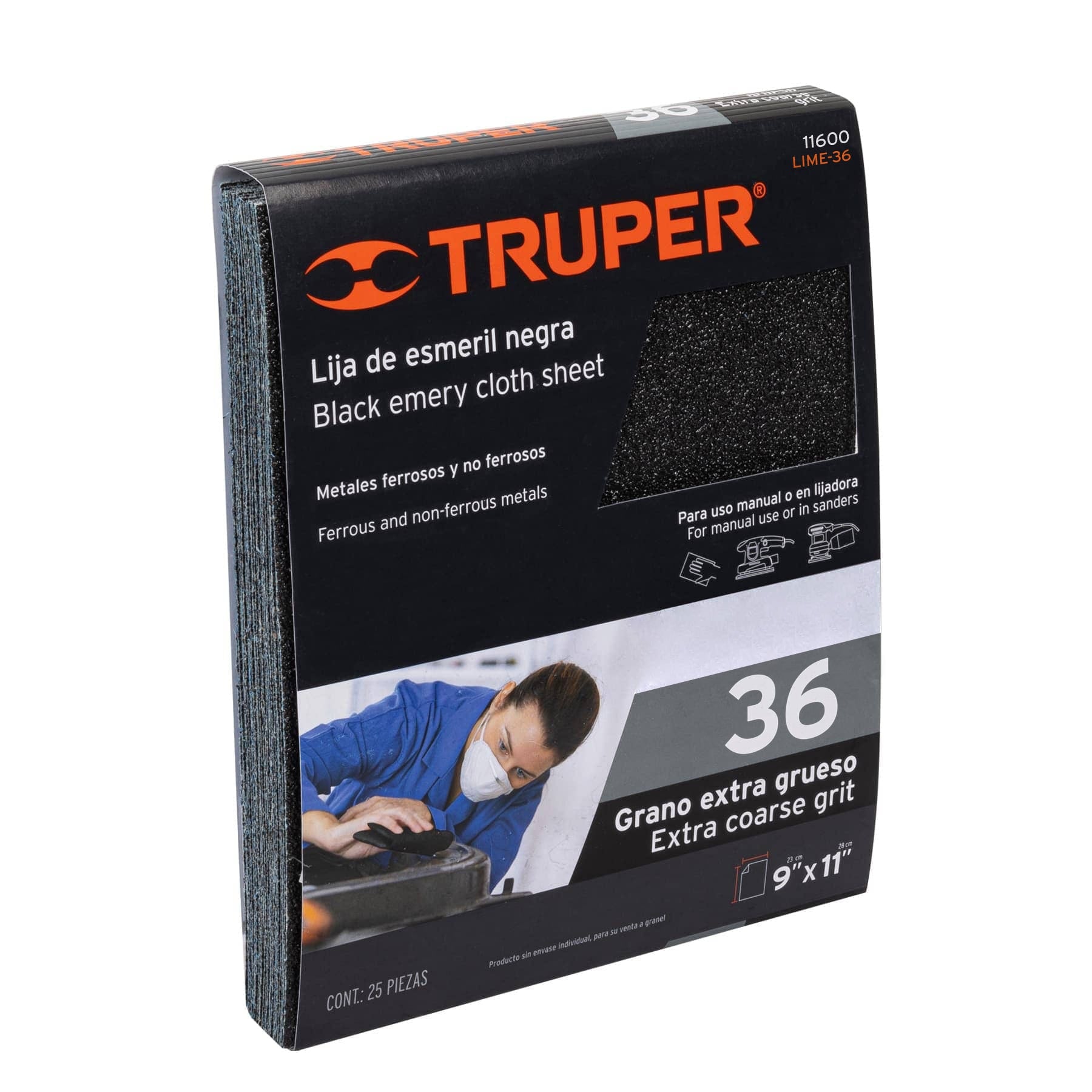 Lija de esmeril negra grano 36 de óxido de aluminio, TRUPER