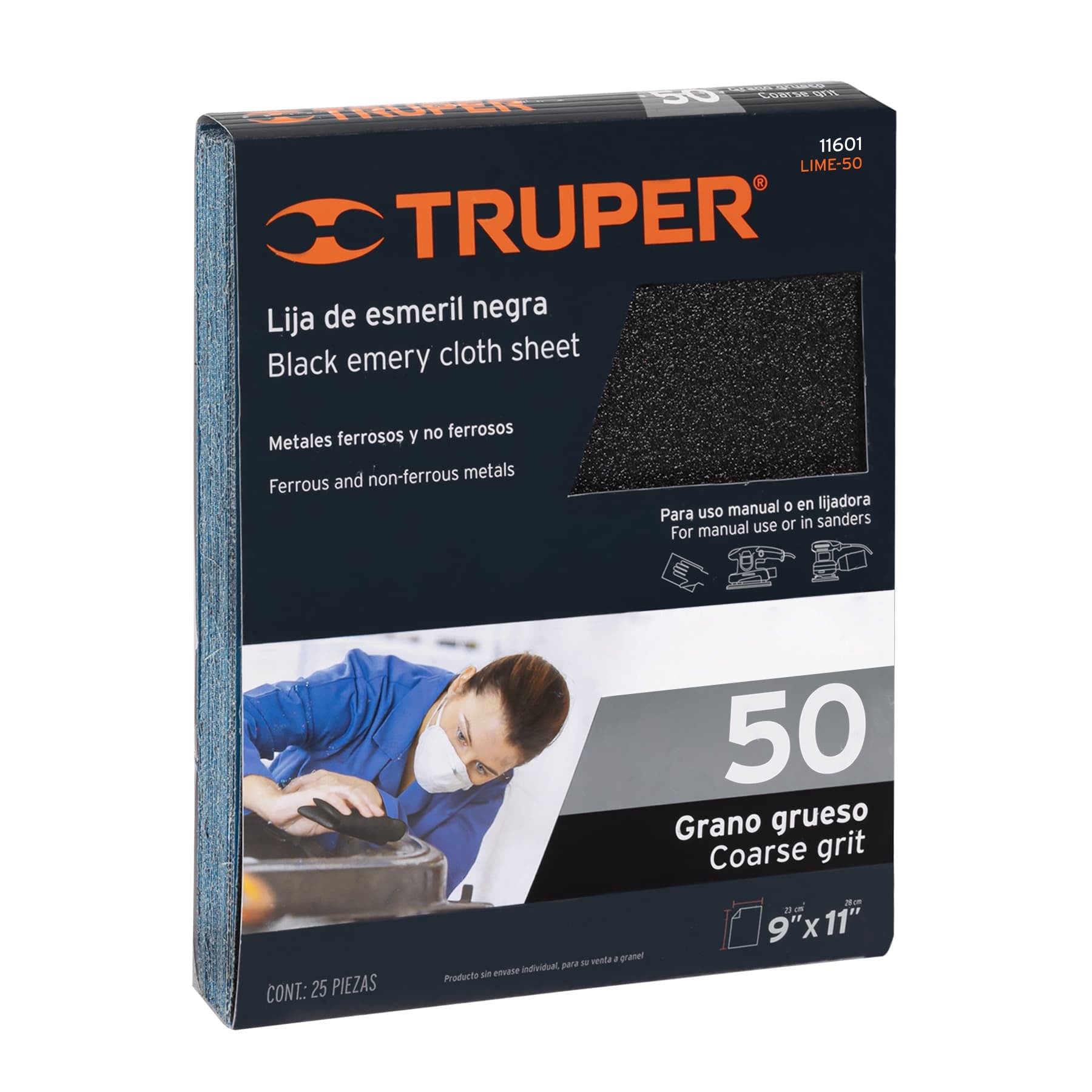 Lija de esmeril negra grano 50 de óxido de aluminio, TRUPER