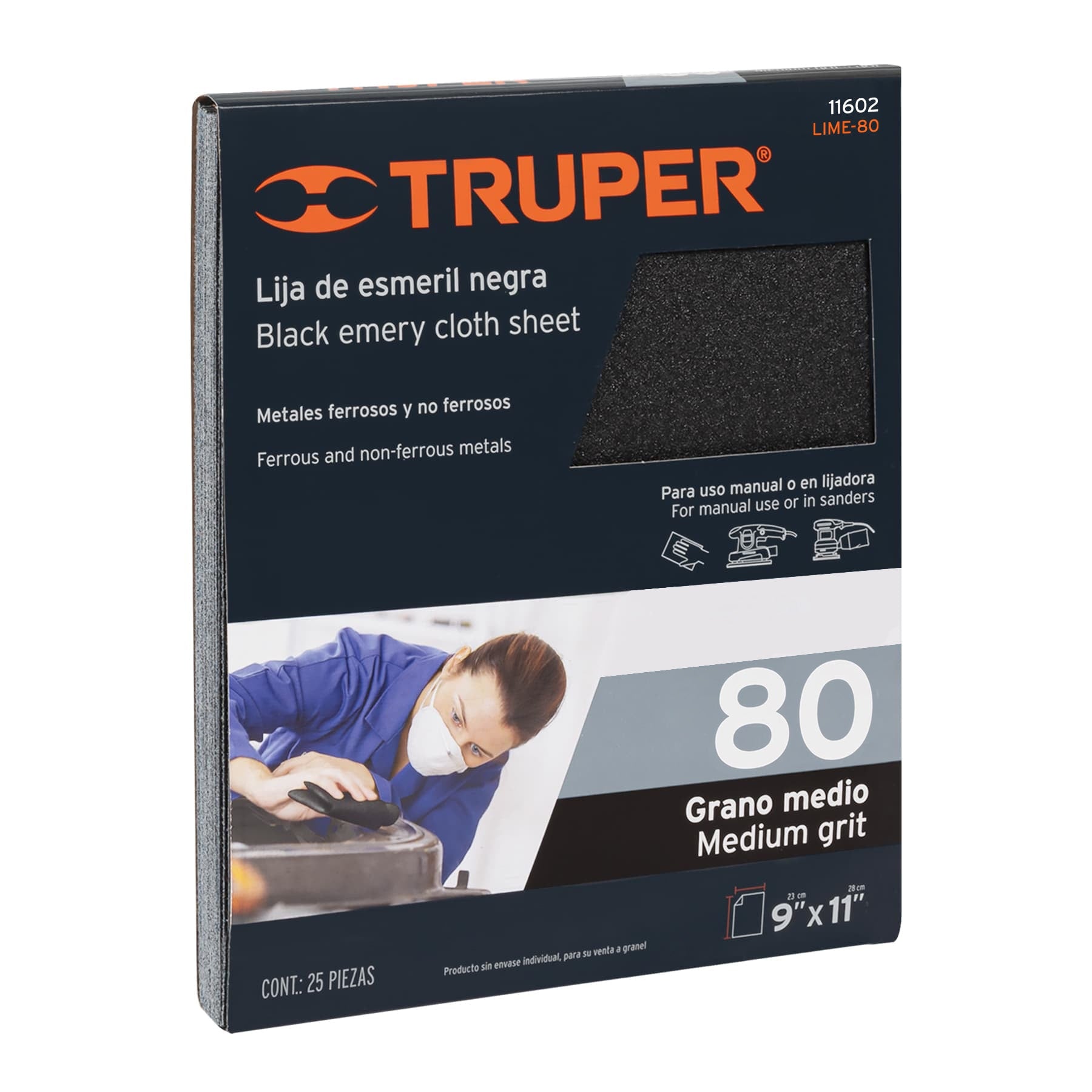 Lija de esmeril negra grano 80 de óxido de aluminio, TRUPER