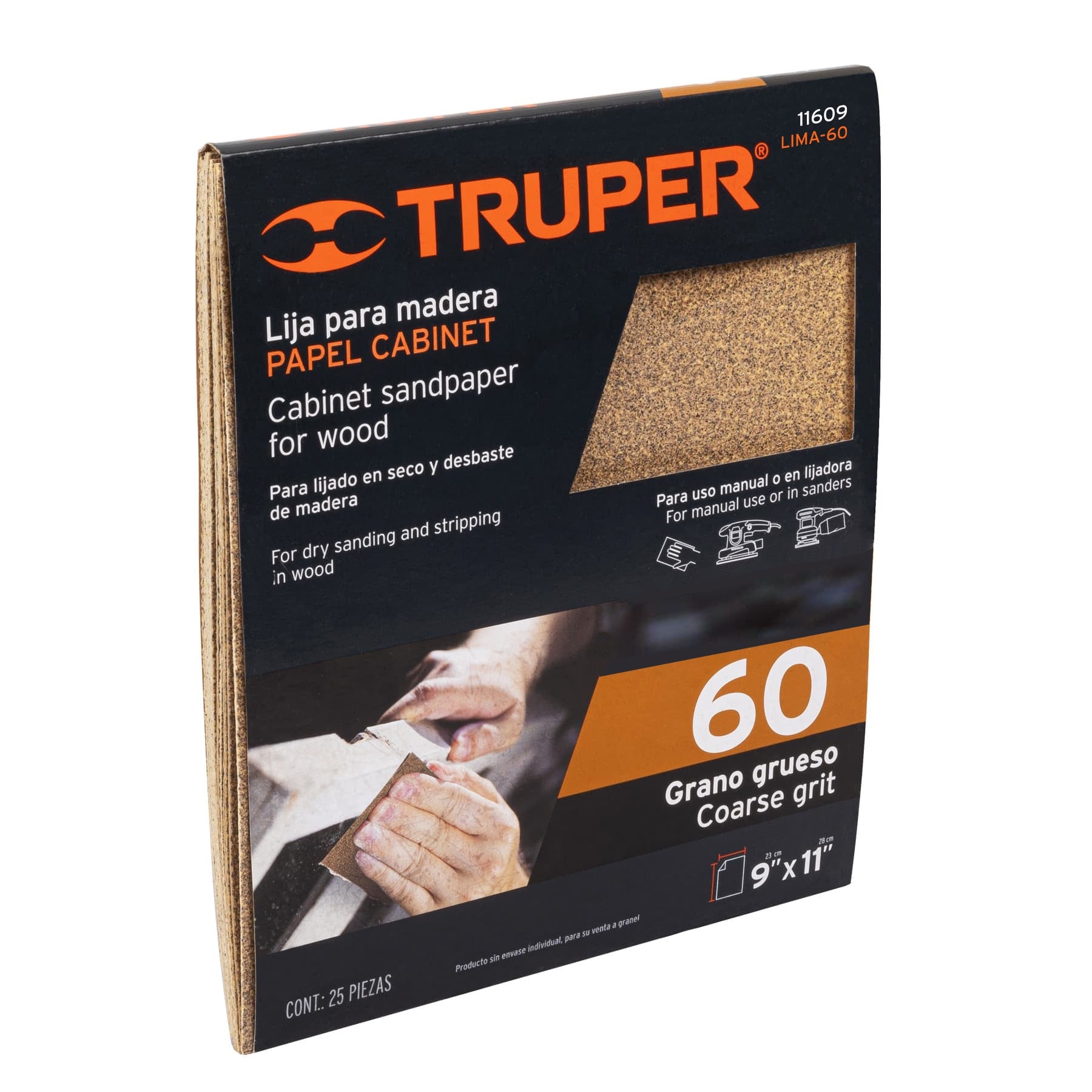 Lija para madera papel cabinet, grano 60, TRUPER