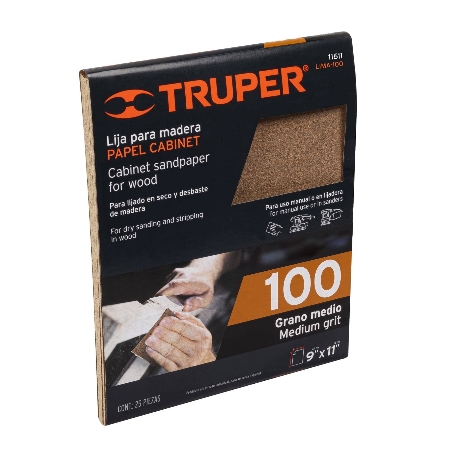 Lija para madera papel cabinet, grano 100, TRUPER