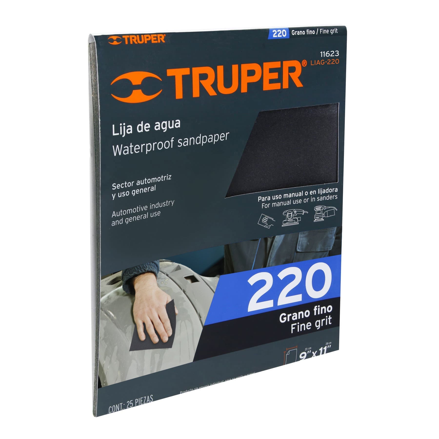Lija de agua grano 220 de carburo de silicio, TRUPER