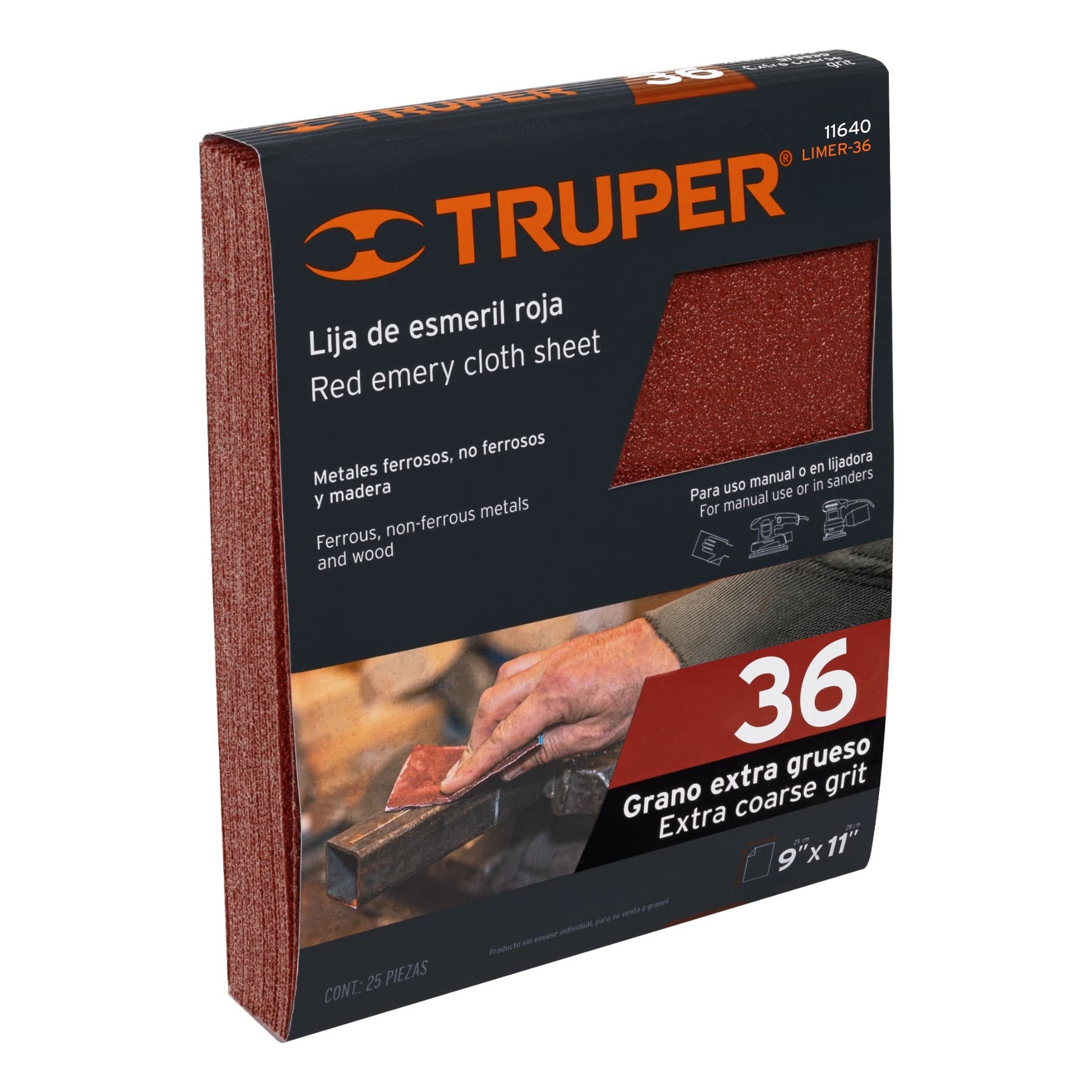Lija de esmeril roja grano 36 de óxido de aluminio, TRUPER