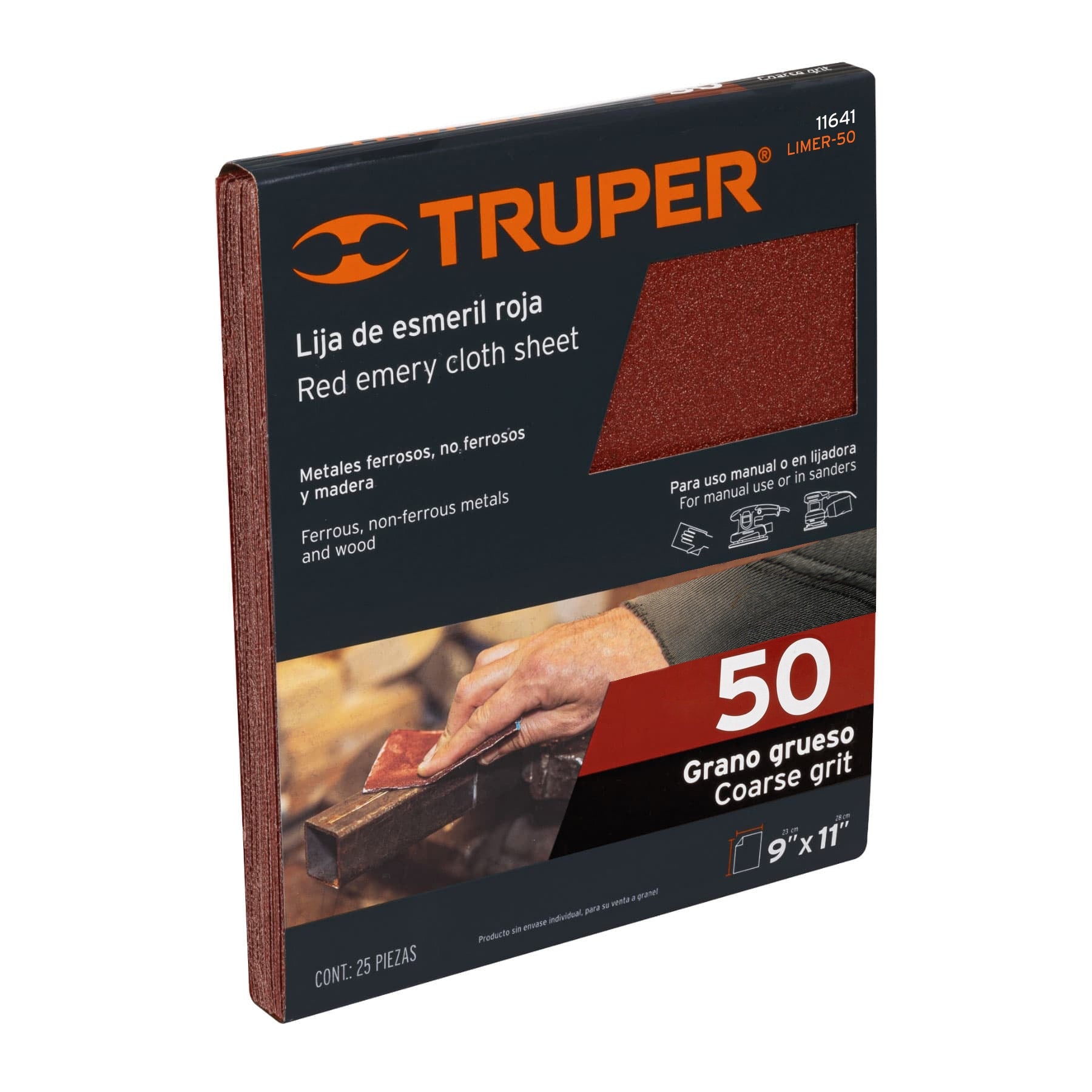Lija de esmeril roja grano 50 de óxido de aluminio, TRUPER