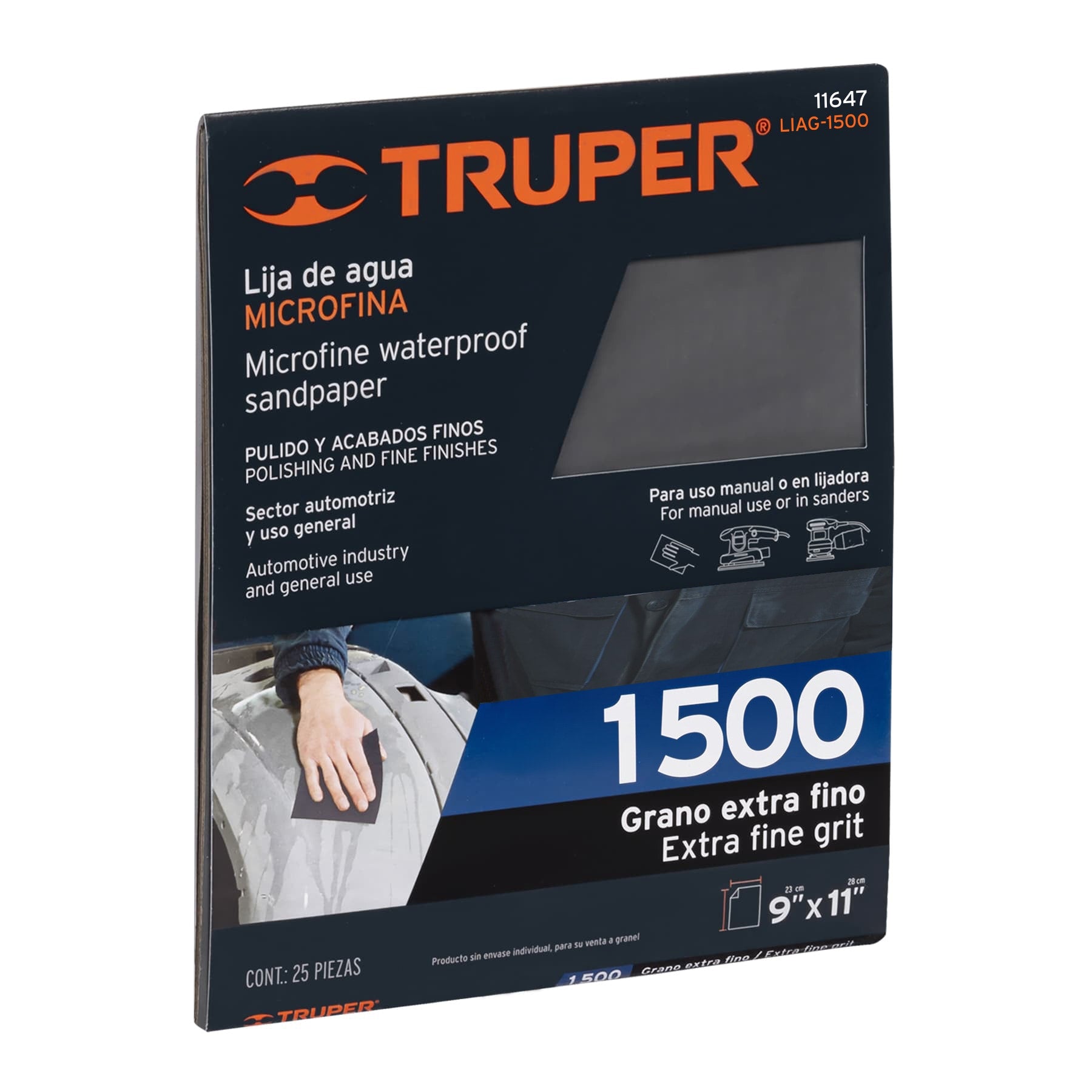 Lija de agua grano 1500 microfina carburo de silicio, TRUPER