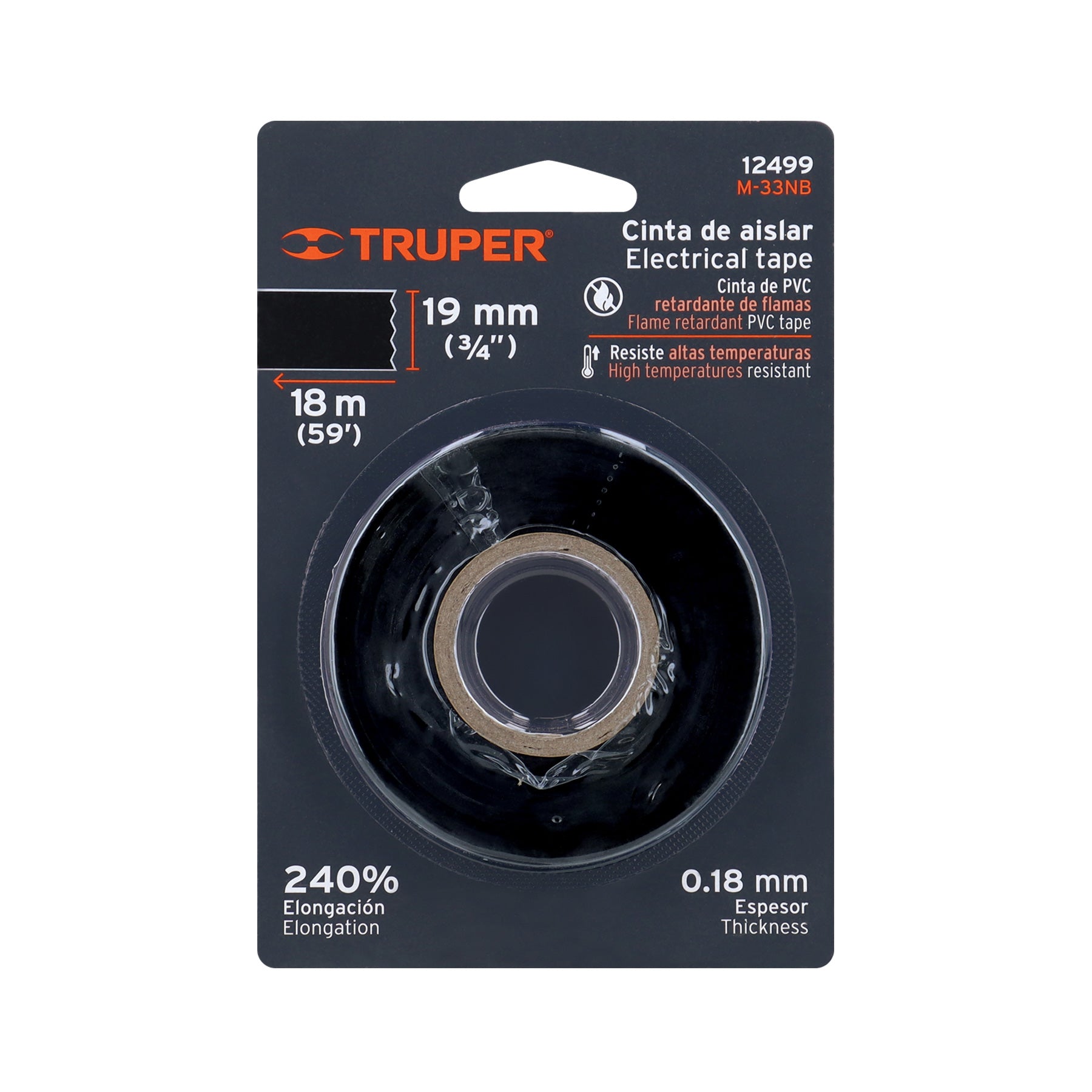 Cinta de aislar de 18 m x 19 mm, negra en blíster, TRUPER