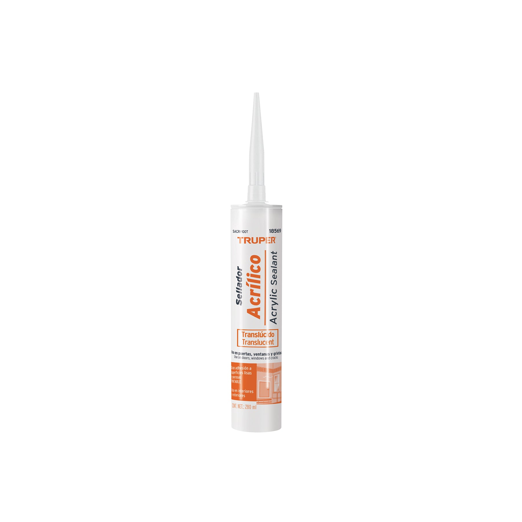 Sellador acrílico de 280 ml, transparente, TRUPER