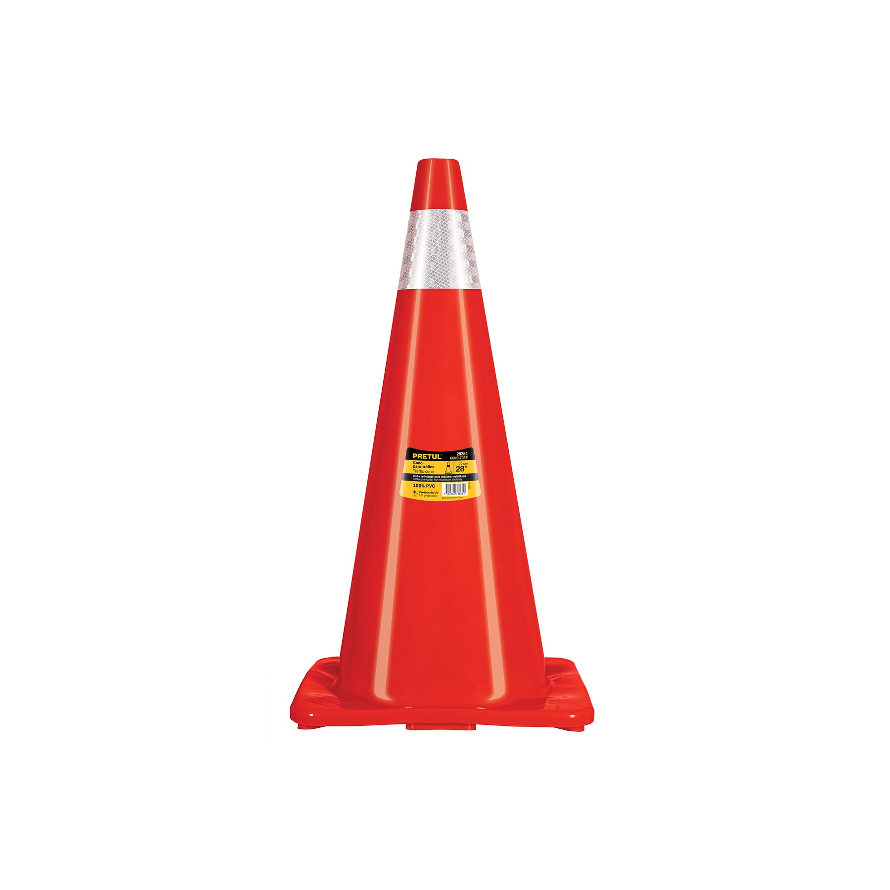 Cono de precaución de 70 cm de PVC con reflejante, PRETUL
