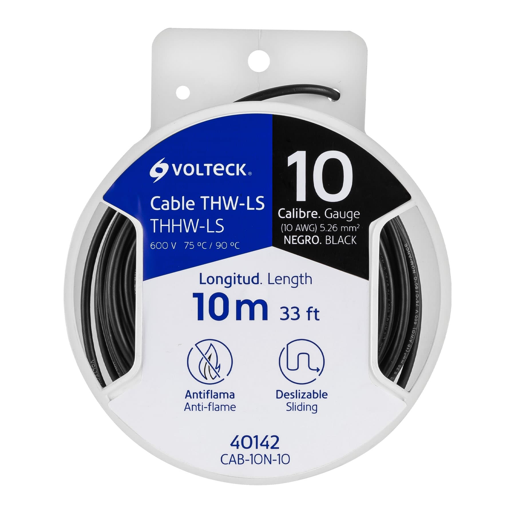 Carrete con 10 m de cable THHW-LS 10 AWG negro, VOLTECK
