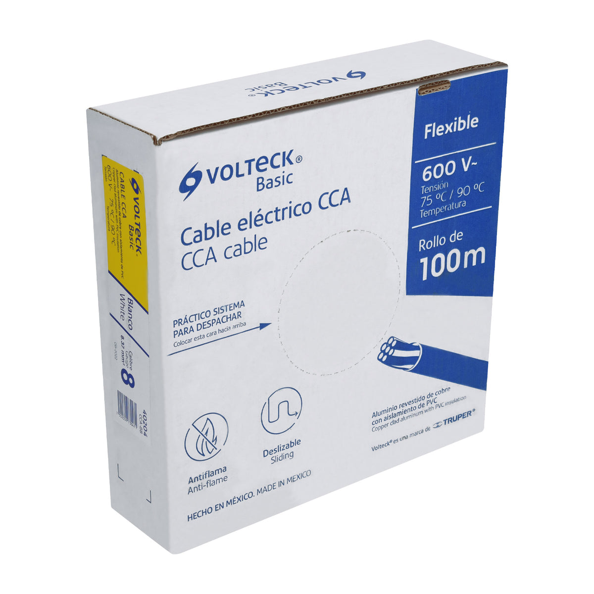Rollo de 100 metros de cable THW CCA 8 AWG blanco, BASIC