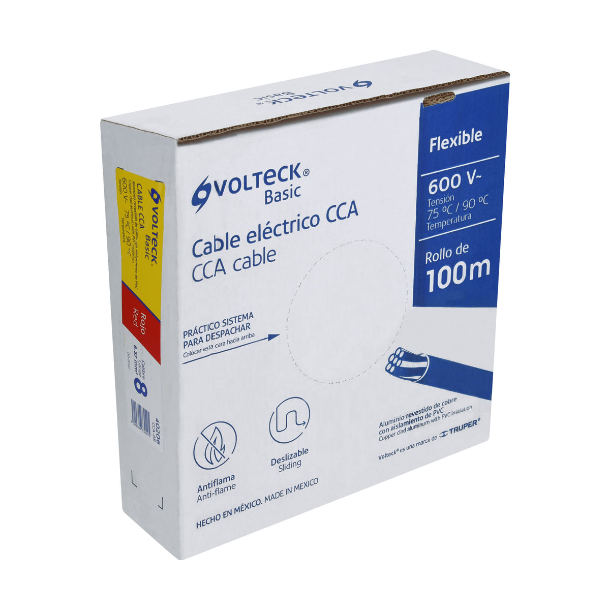 Rollo de 100 metros de cable THW CCA 8 AWG rojo, BASIC