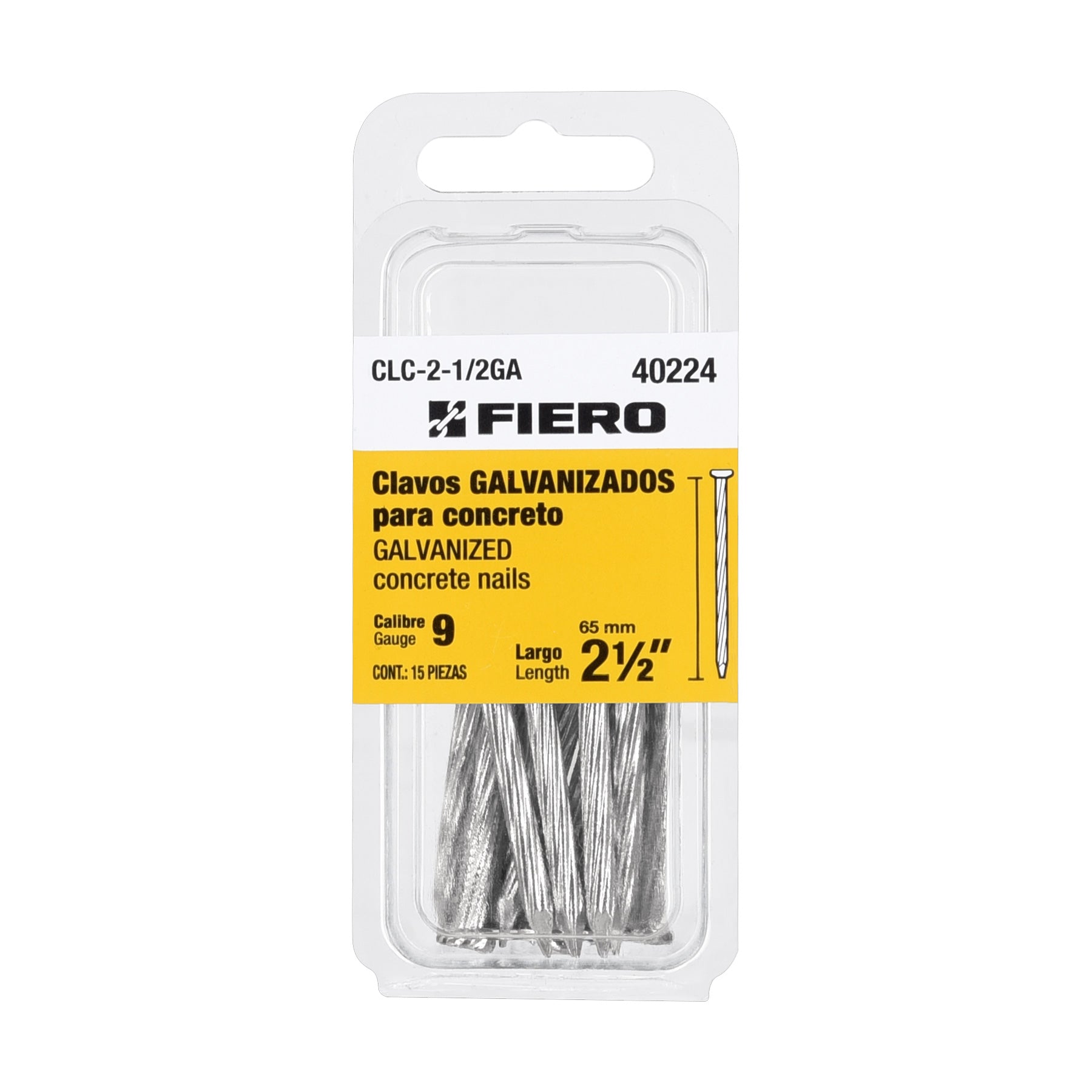 Blíster con 15 clavos galvanizados p/concreto 2-1/2', FIERO
