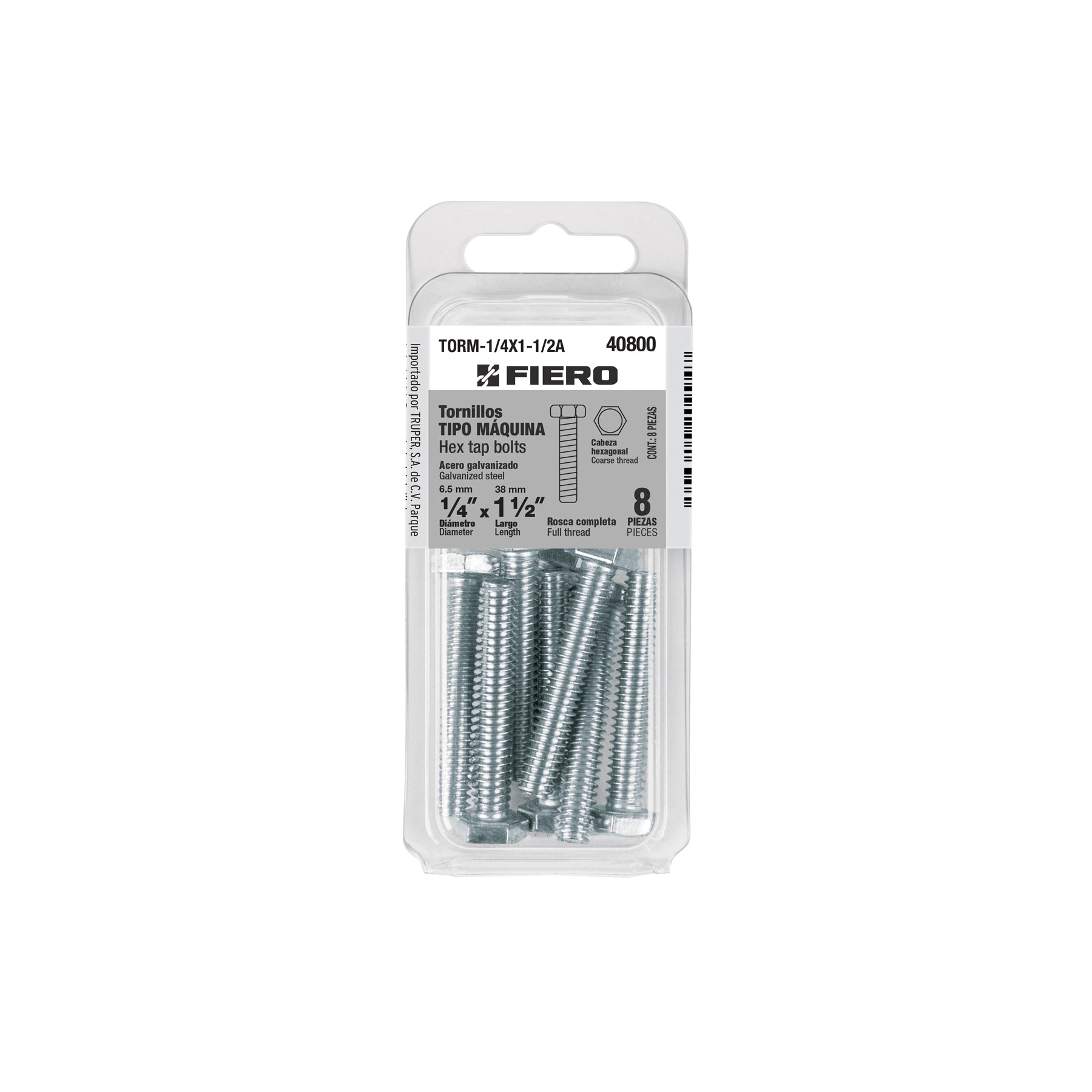 Blíster con 8 tornillos 1/4' x 1-1/2' tipo máquina, FIERO