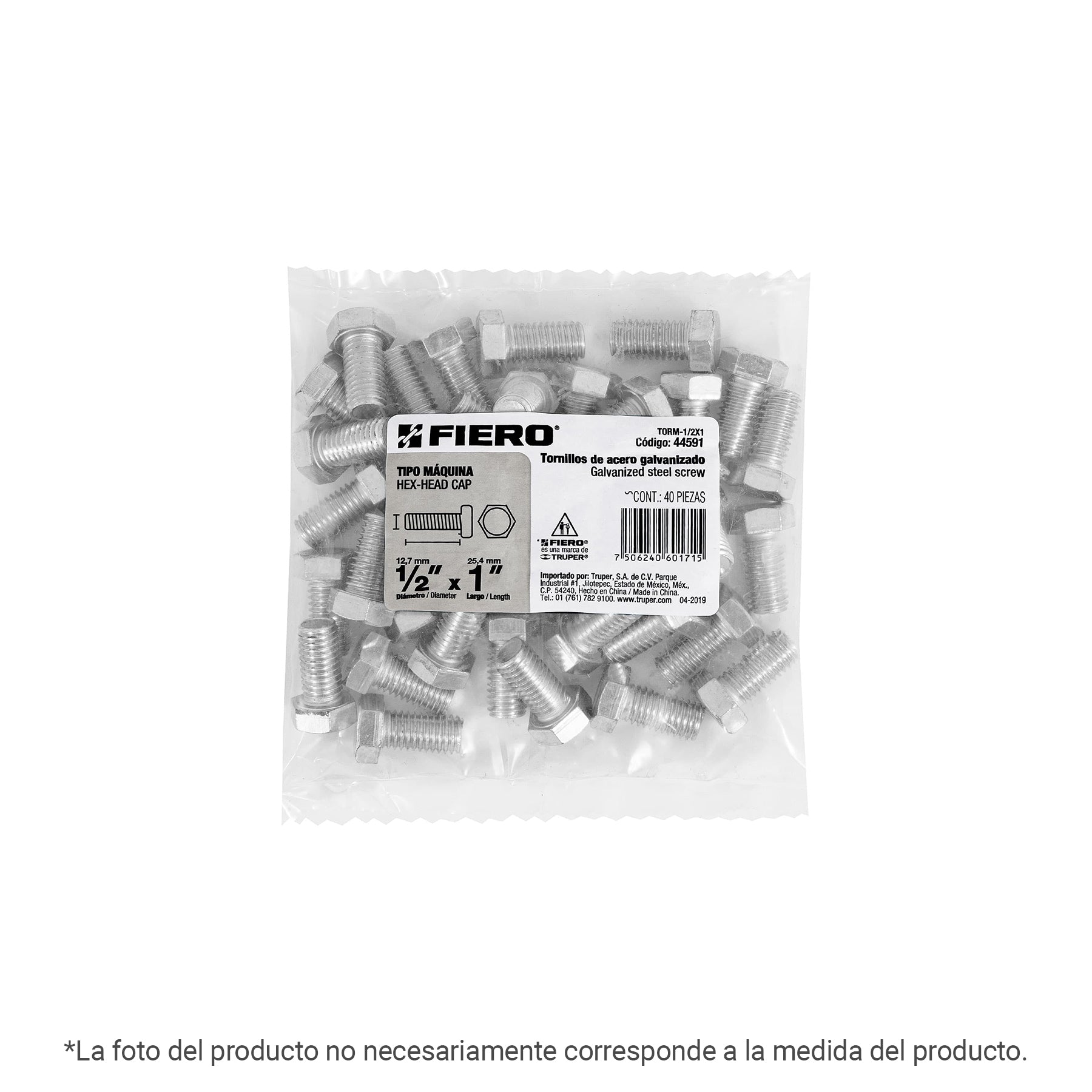 Bolsa con 50 tornillos 5/16' x 1-3/4' tipo máquina, FIERO