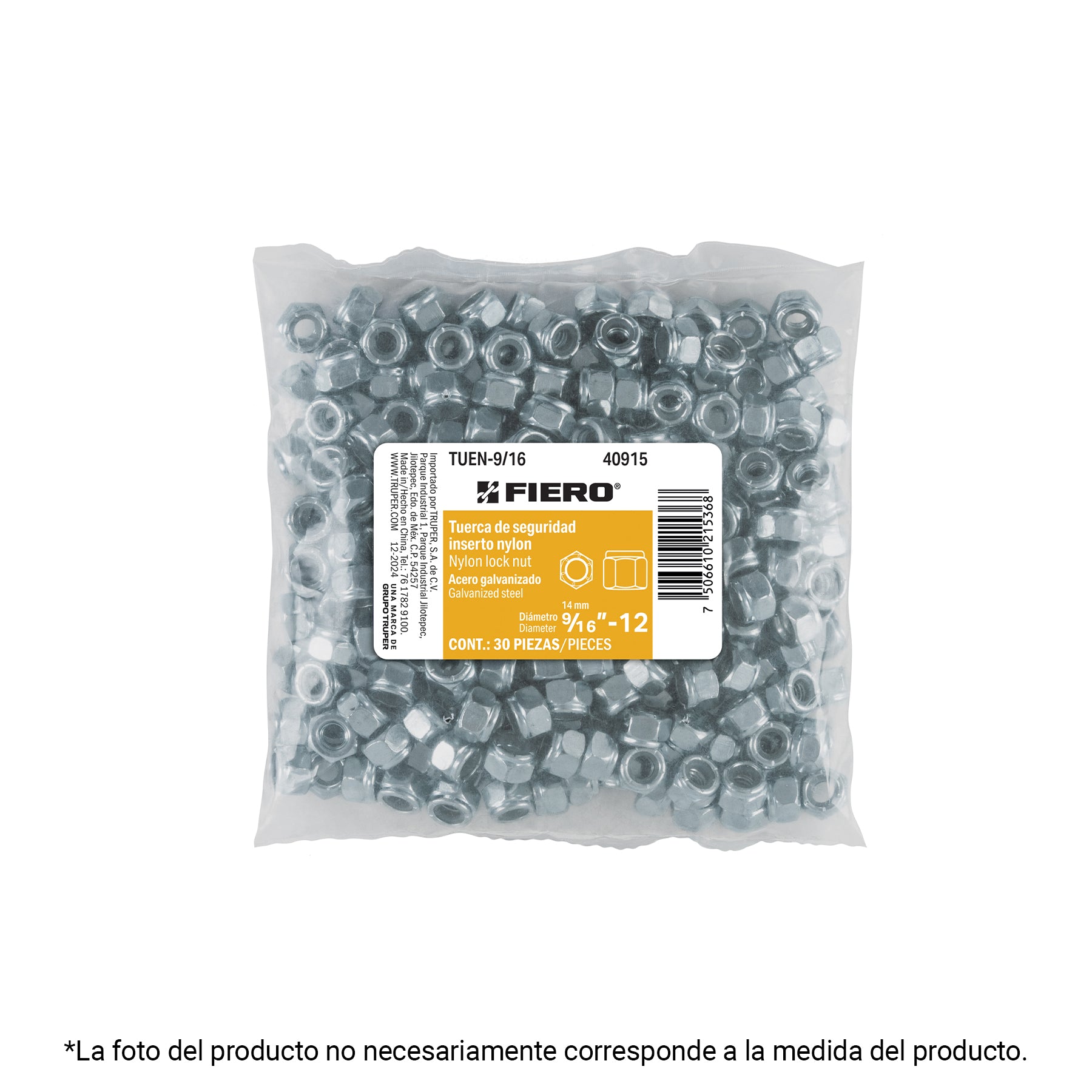 Bolsa con 150 tuercas de seguridad, 5/16' , FIERO