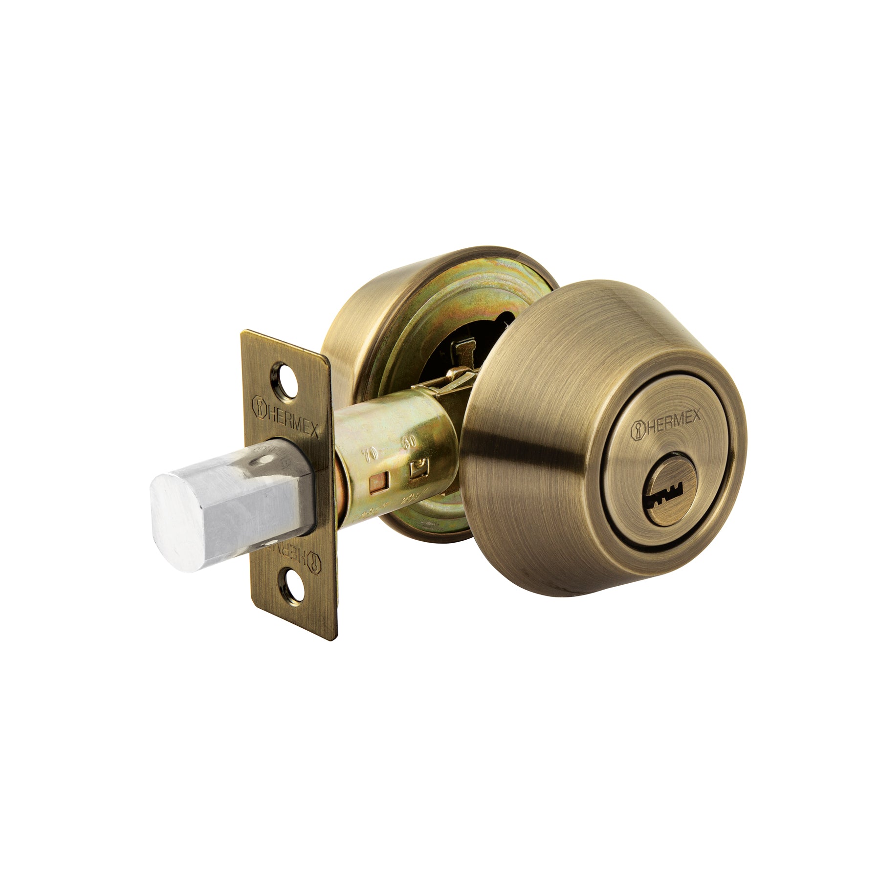 Cerrojo llave-llave latón antiguo, llave puntos, HERMEX