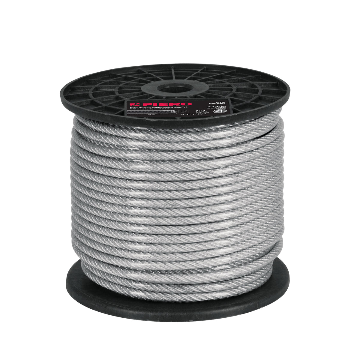 Metro de cable rígido 1/16' acero 7x7 recubierto PVC, 75 m
