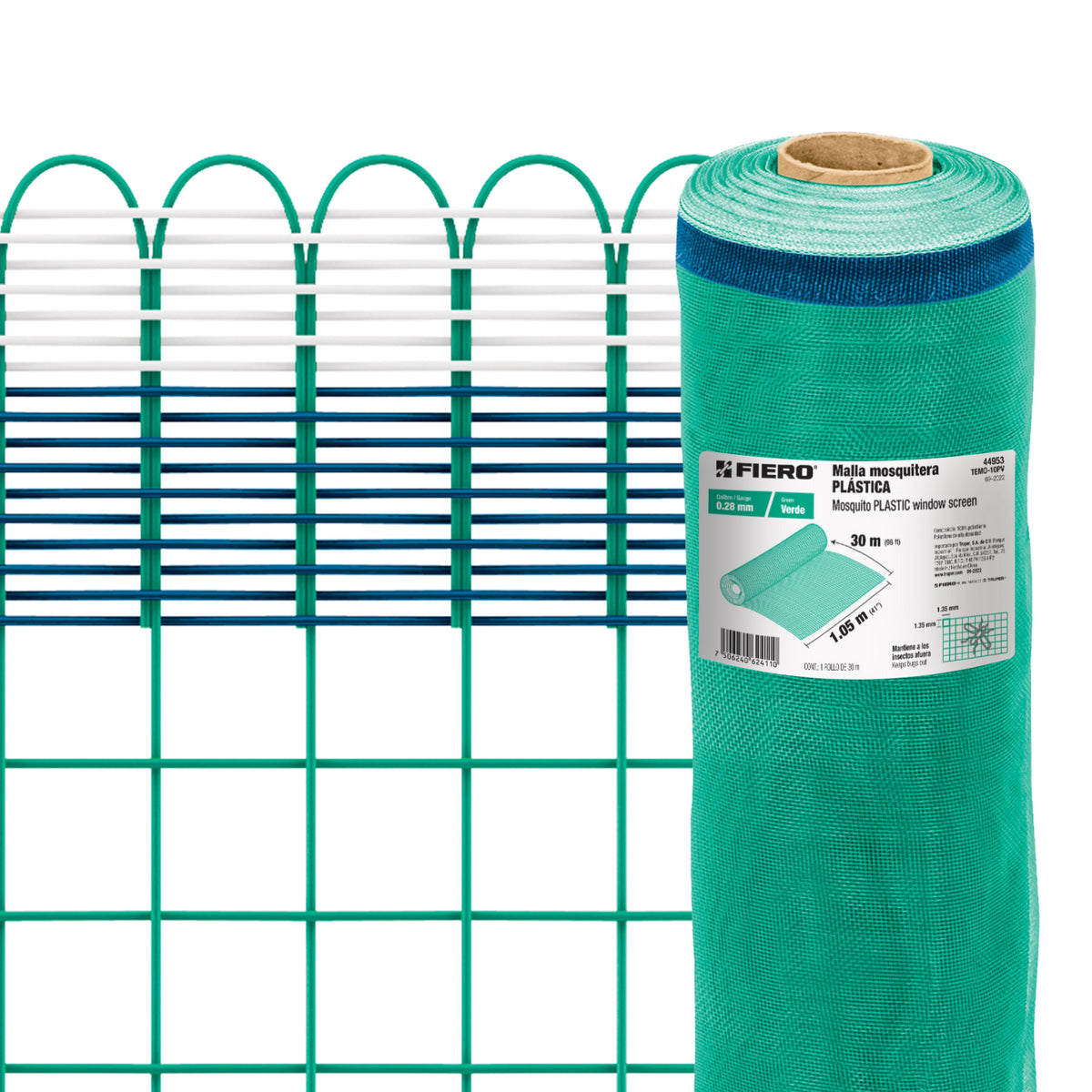 Rollo de 30 m x 1.05 m de malla mosquitera plástica verde