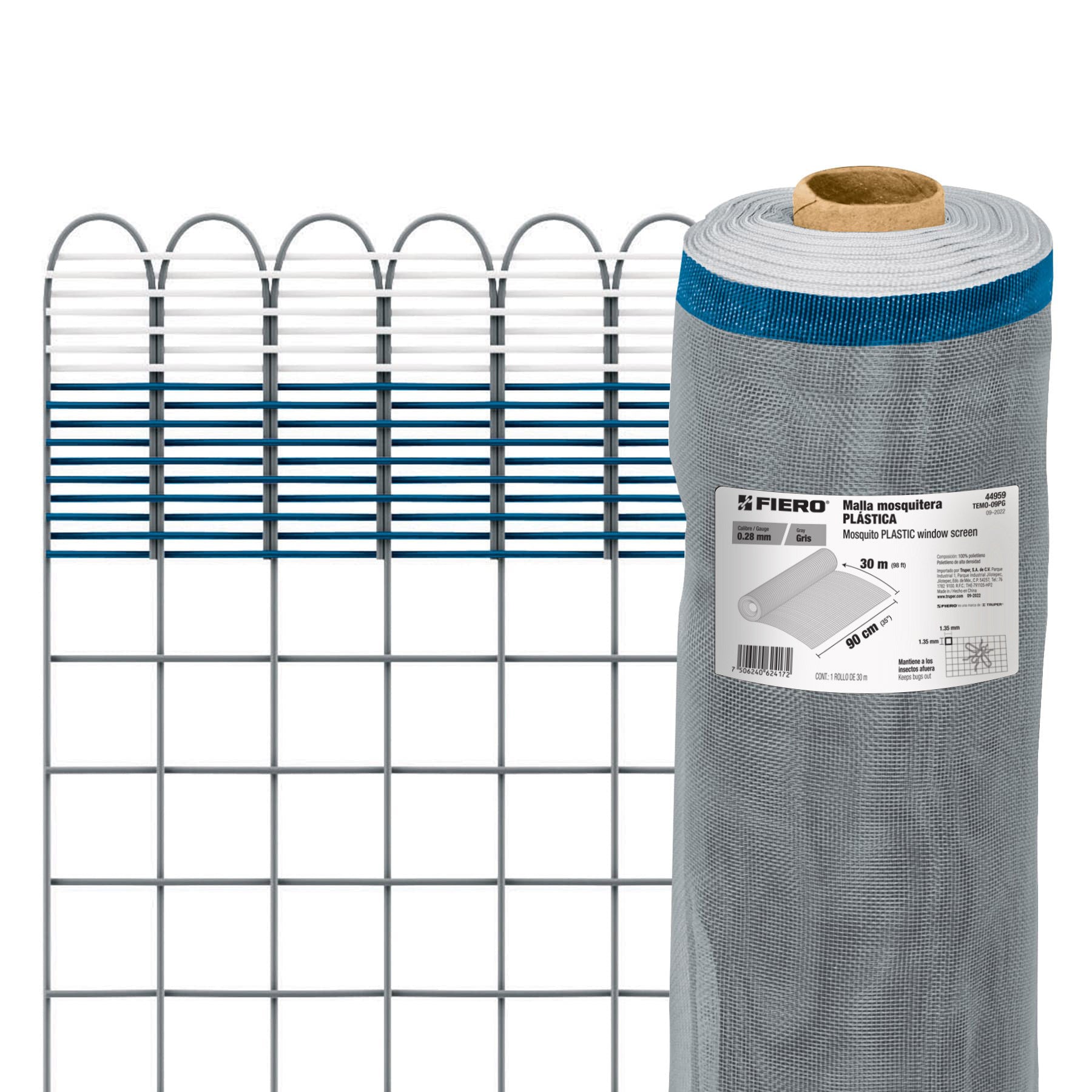 Rollo de 30 m x 0.9 m de malla mosquitera plástica gris