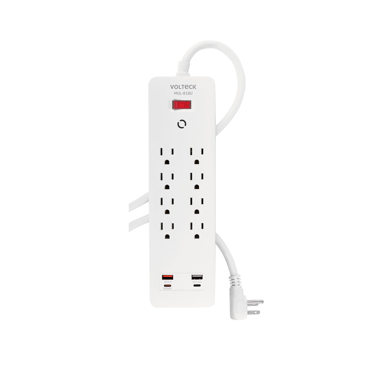 Multicontacto 8 entradas, 2 USB A 2 USB C, blanco, VOLTECK
