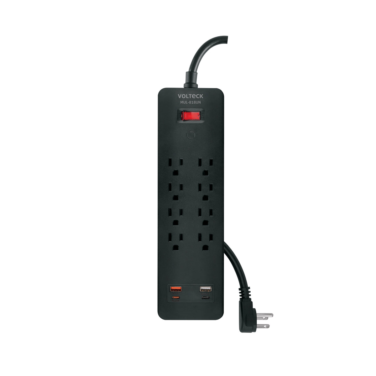 Multicontacto 8 entradas, 2 USB A 2 USB C, negro, VOLTECK