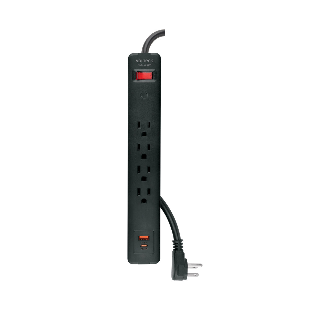 Multicontacto 4 entradas, 1 USB A 1 USB C, negro, VOLTECK