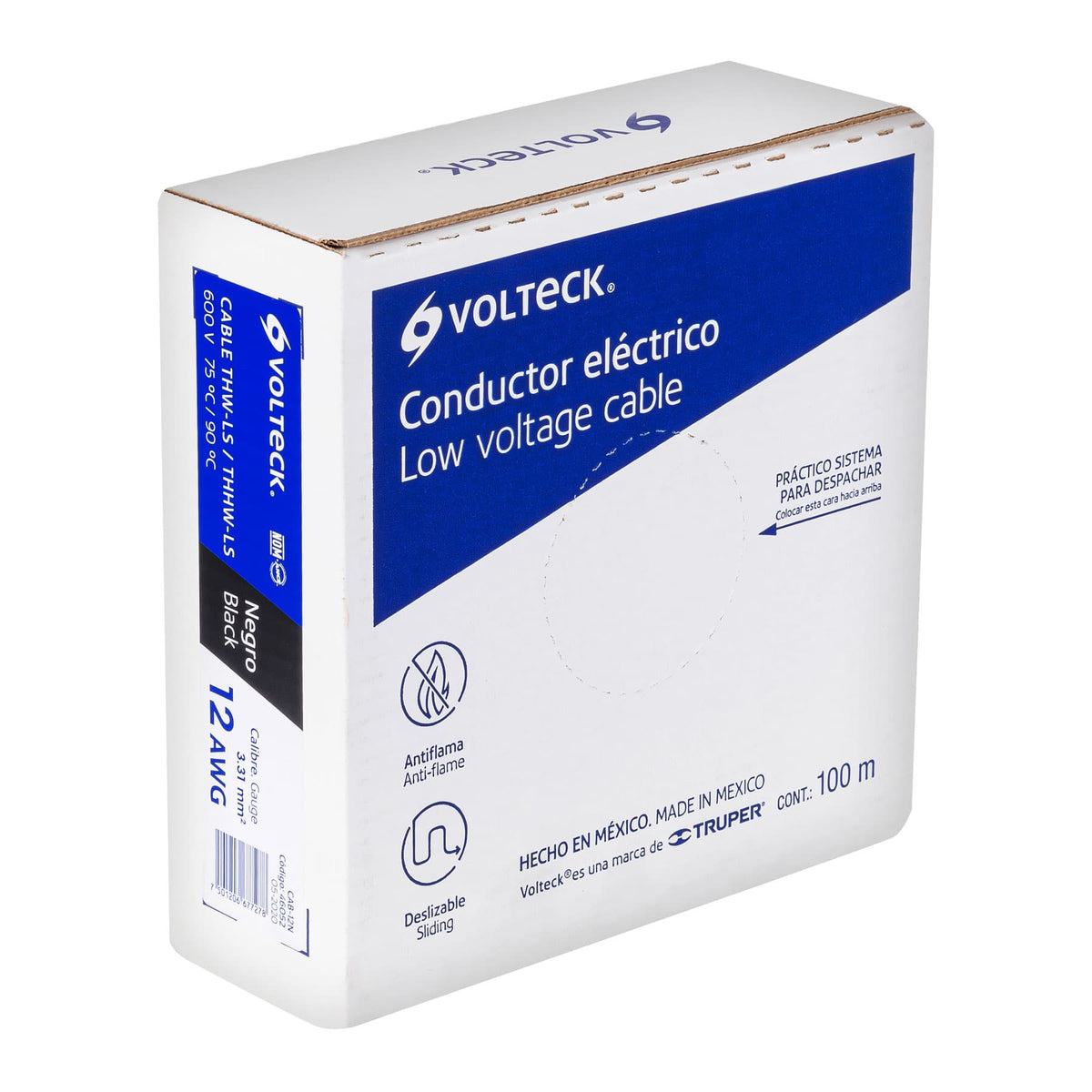 Rollo de 100 m de cable THHW-LS 12 AWG negro, VOLTECK