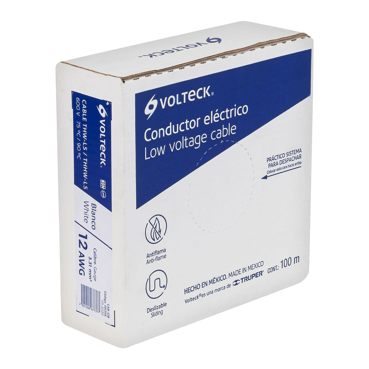 Rollo de 100 m de cable THHW-LS 12 AWG blanco, VOLTECK