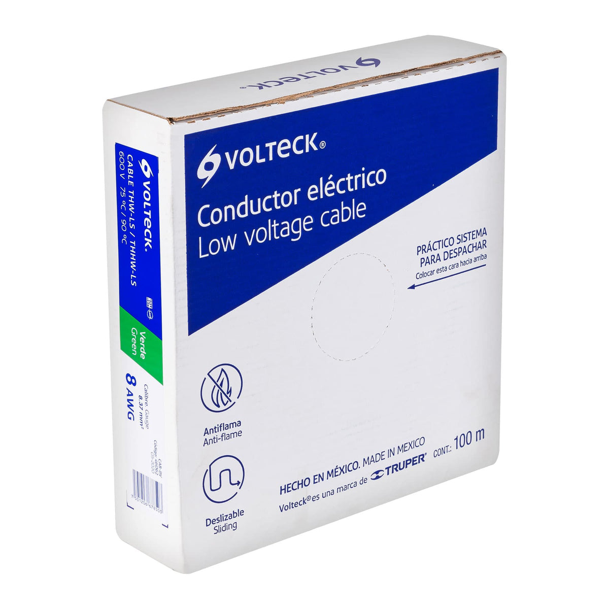 Rollo de 100 m de cable THHW-LS 8 AWG verde, VOLTECK