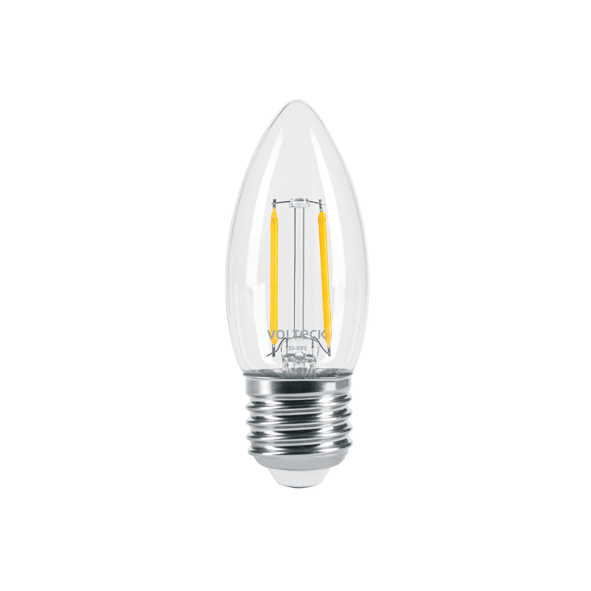 Foco LED filamento 3 W, vela, 2700K luz ambar, E26, VOLTECK