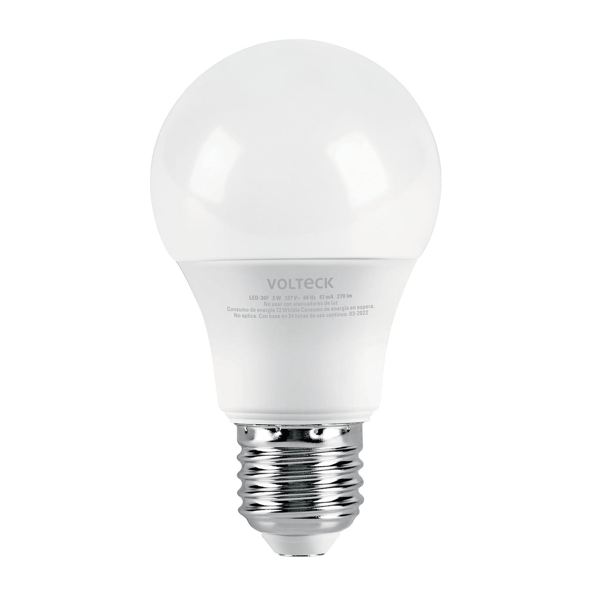 Foco LED 3W (25W) A19, 6500K blanca fría, 270 lm, blíster