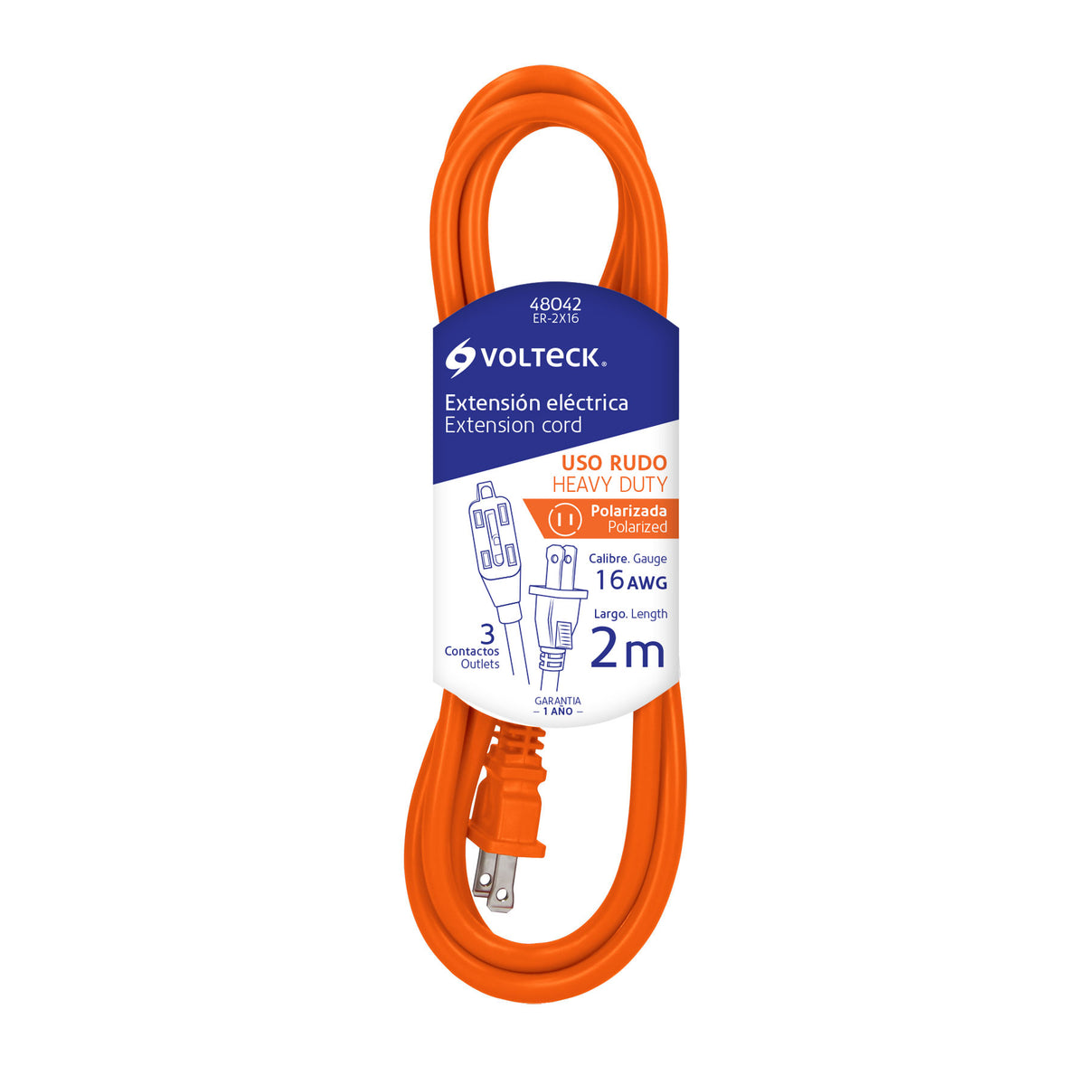 Extensión eléctrica de uso rudo 2 m 2x16 AWG, VOLTECK