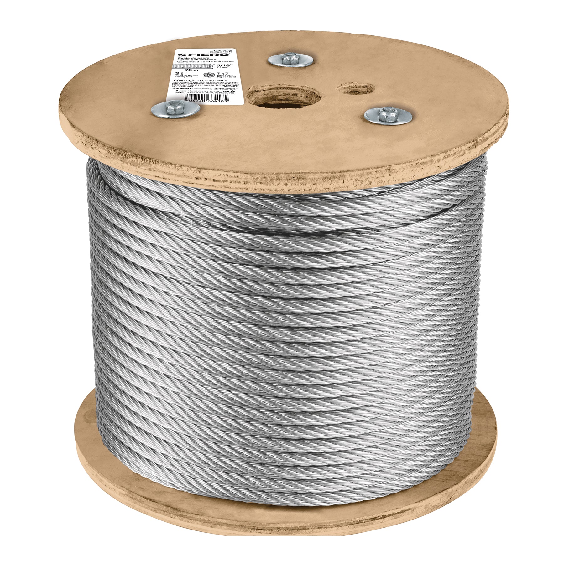 Metro de cable rígido 5/16' de acero 7x7 hilos, 75 m, FIERO